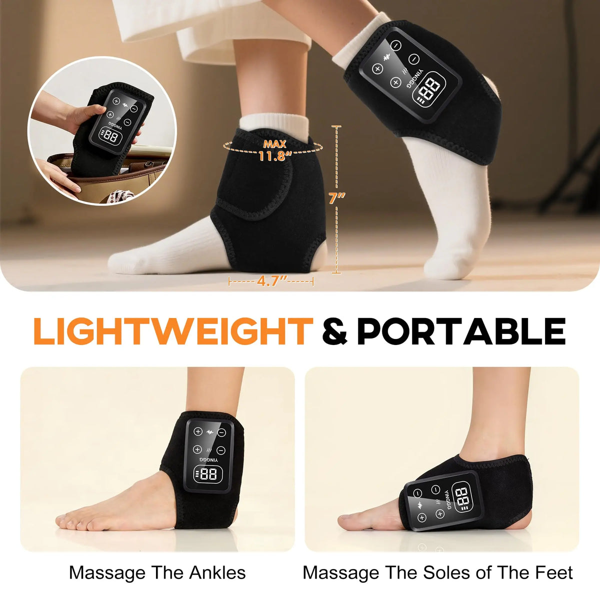 3 in 1 Ankle Heating Pad for Pain Relief Wireless Foot Massager with 5 Heat 3 Vibration Mode Feet Pain Relief Led Touch Large Screen Ankle Brace Wraps Support Belt Cordless