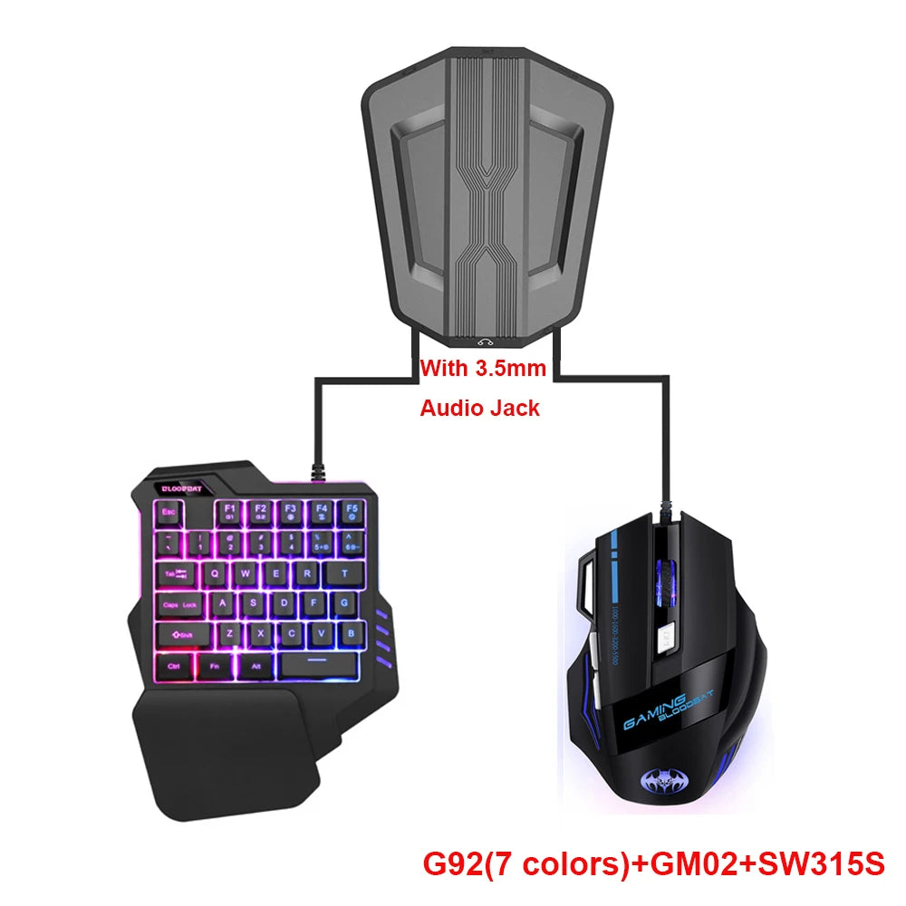 RGB Backlit Gaming Keyboard And Mouse Combo One-Handed Keypad with 3200 DPI Mouse Game Converter for PS4 Xbox Nintendo Switch