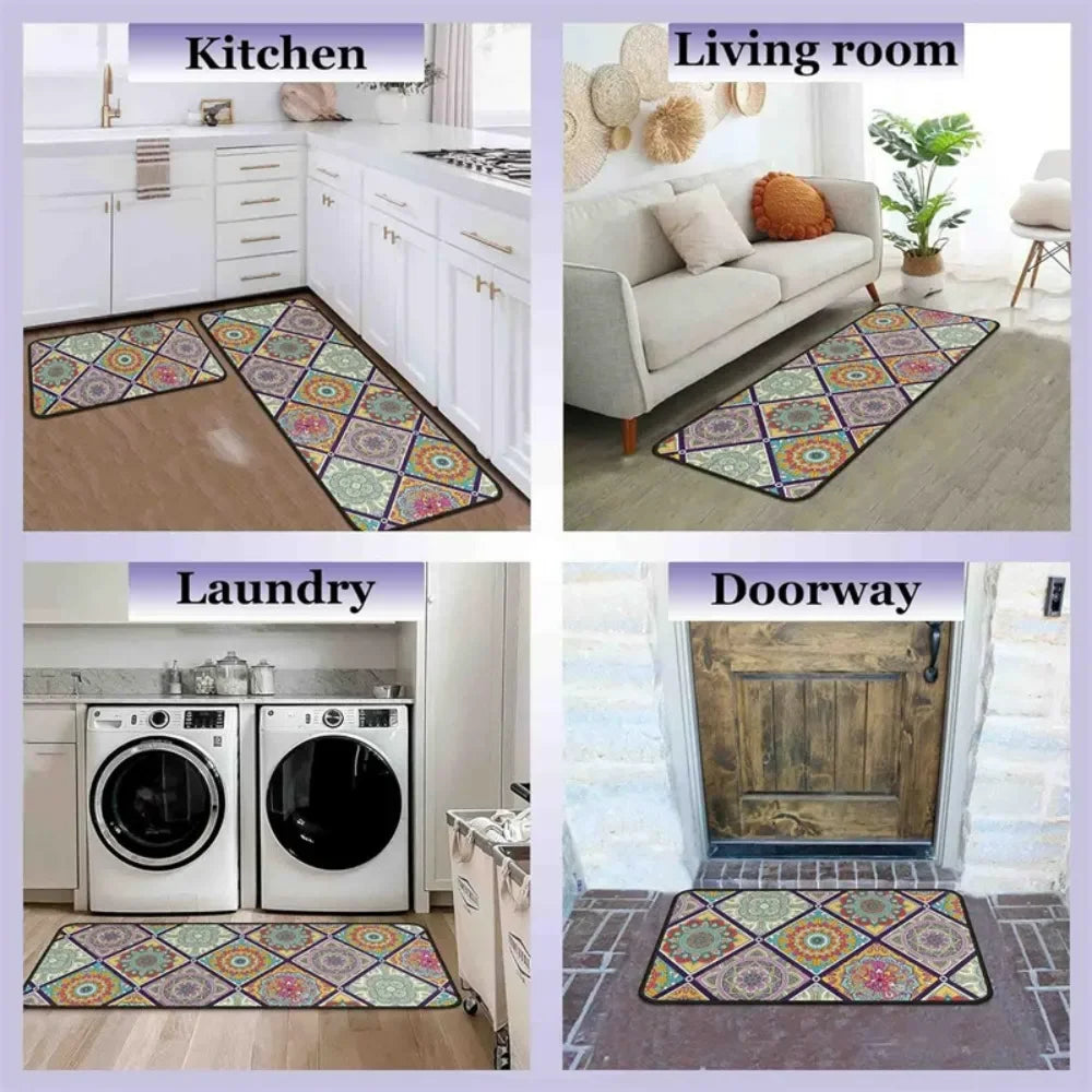 VIKAMA Modern Geometric Flannel Area Rug Non Slip Hallway Doormat
