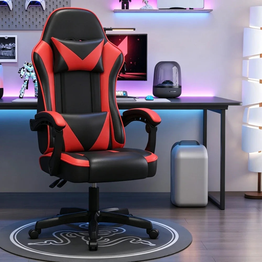 Ergonomic Racing Gaming Chair Adjustable Swivel PU Leather with Headrest and Lumbar Support for Office Computer Living Room