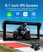 Jansite Portable 8.1 inch IP67 Waterproof Motorcycle 4K DVR GPS Navigation Wireless Carplay Android Auto Moto Recorder Monitor