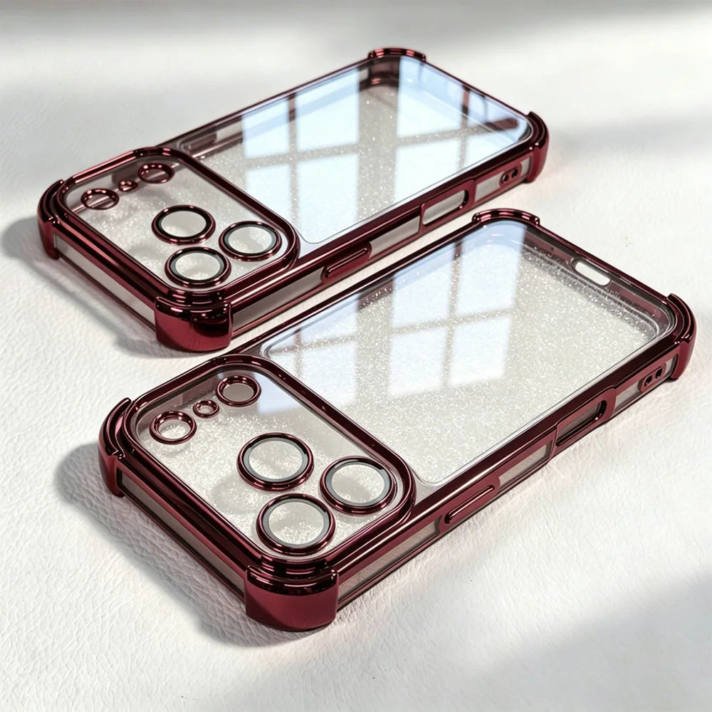 Luxury Buffer Impact Shockproof Plating Transparent Phone Case For iPhone 18 17 16 15 14 13 12 11 Pro Max 16Plus Air Clear Cover