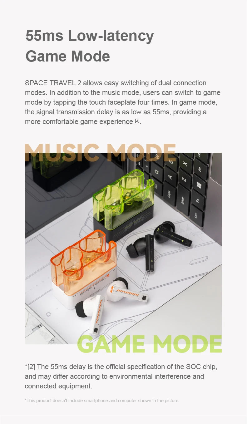 MOONDROP Space Travel 2 TWS Wireless Earbuds Bluetooth 6.0 ANC HiFi Low Latency Game Mode