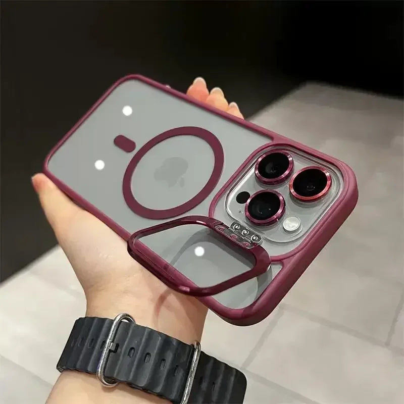 Luxury Magnetic Shockproof Phone Case For iPhone 16 15 14 13 12 17 18 Pro Max For Magsafe Funda Stand Glass Lens Protector Cover