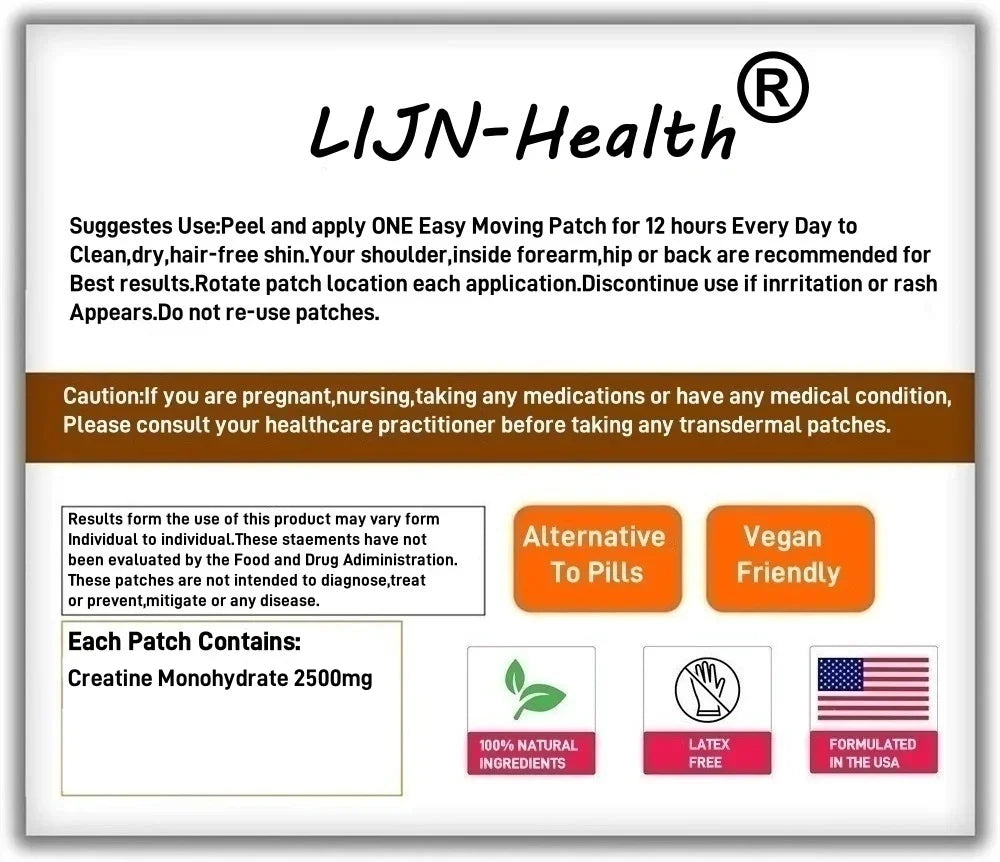 30 Patches Creatine Monohydrate Transdermal Patches Support Muscle, Strength, Performance, Energy, Recovery