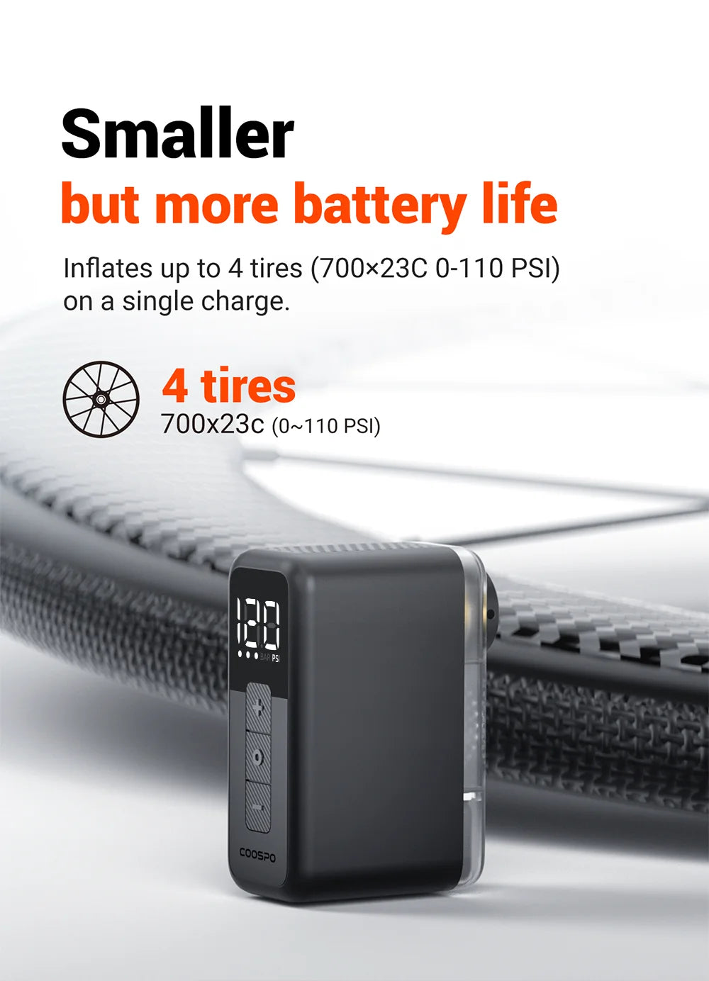 COOSPO X1 Mini Electric Bike Pump 120PSI 500mAh Portable Rechargeable MTB Bike Air Digital Inflator Schrader Presta Tire Valve