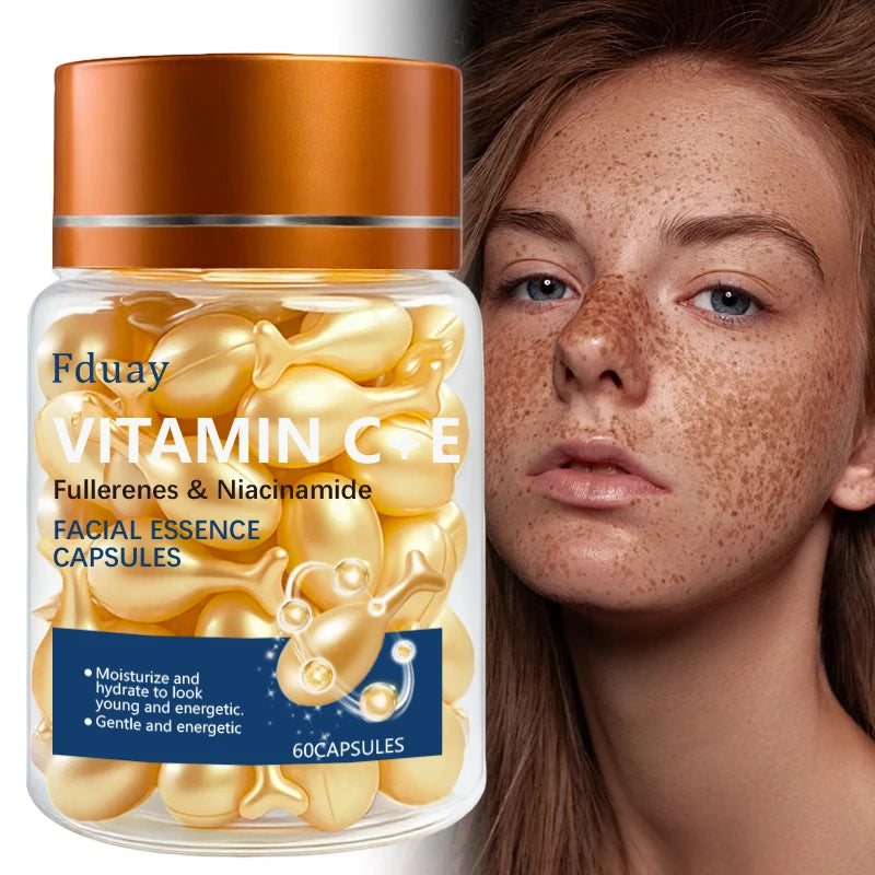 Vitamin C+E Serum Capsules, Single-Use Essence Capsules, Hydrating and Moisturizing Facial Skin 60 Capsules/Bottle - 1 Bottle