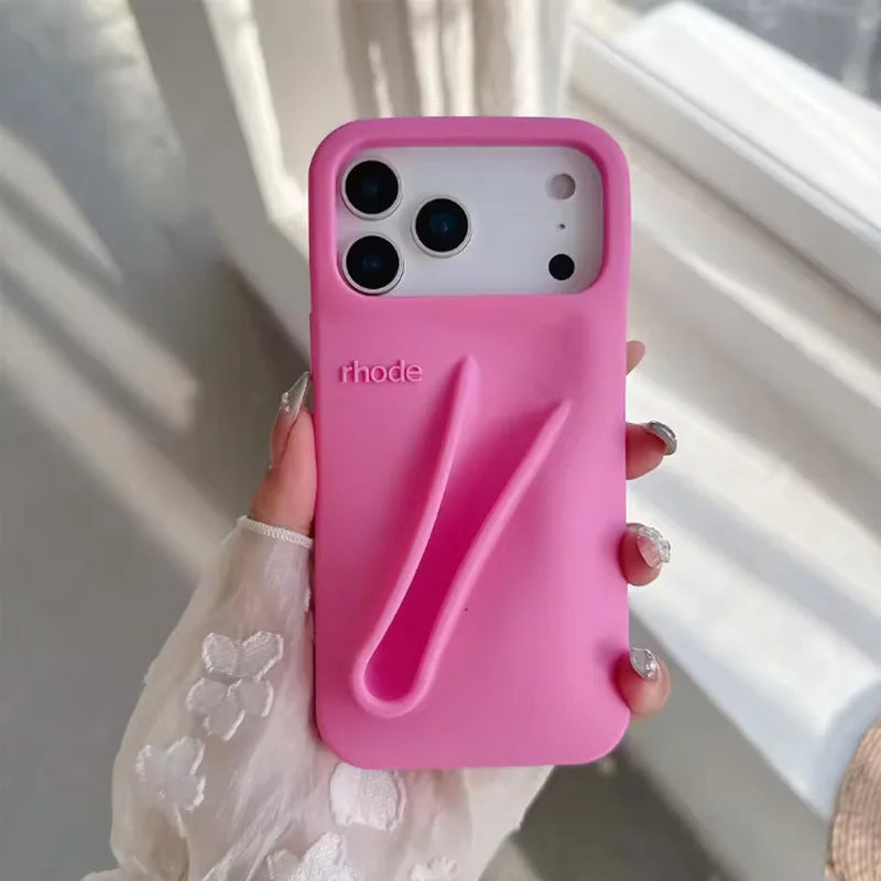 Hot‑Trend Rhode Lip Gloss Holder Cover for iPhone 11‑17, Anti‑Drop 3D Design Thick Silicone Single Shell Phone Accessory
