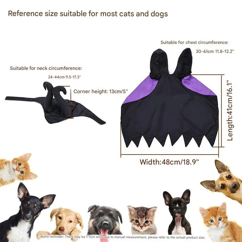 Halloween Dog Cat Costume Hooded Cloak Maleficent Velvet Cape Adjustable Cosplay Party Dress Apparel Funny Witch Holiday Pet
