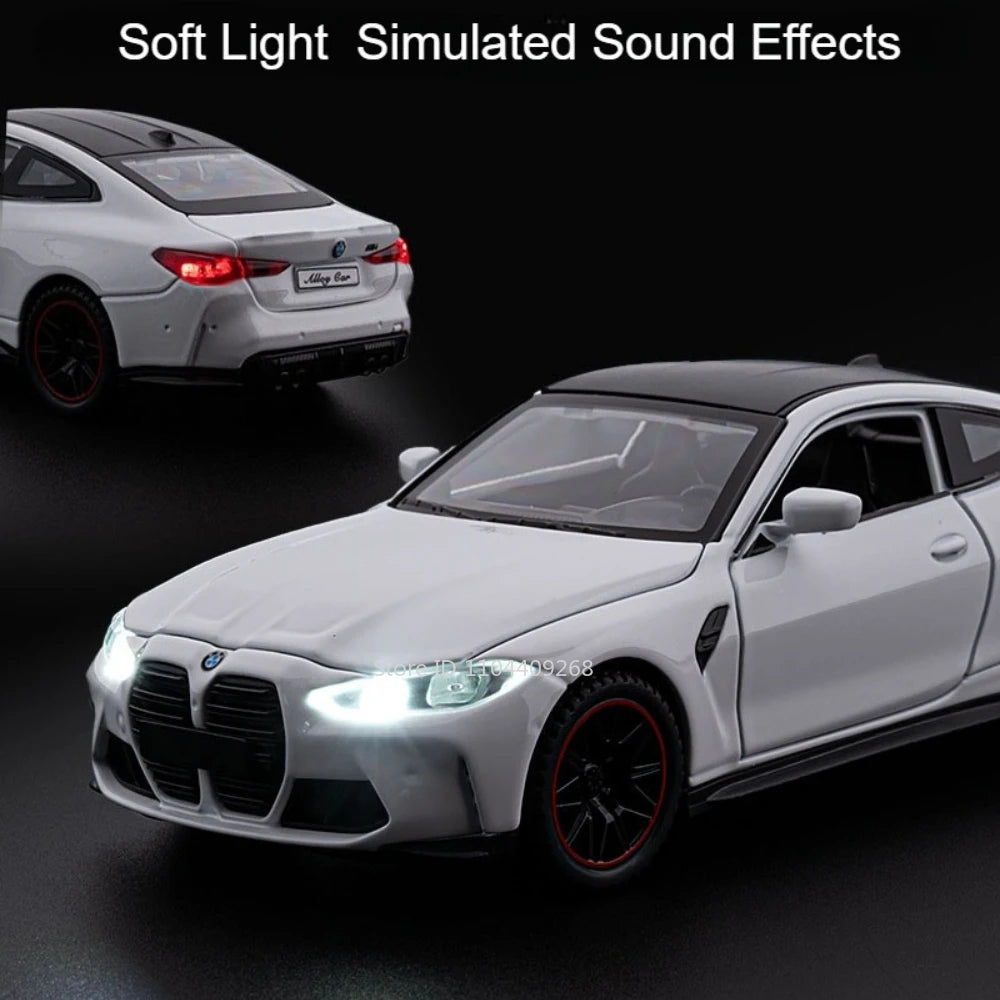 Scale 1:32 M4 X3M Toy Car Model Pull Back Music Light Doors Opened Miniature Vehicle Metal Diecast Models Kids Educational Gifts