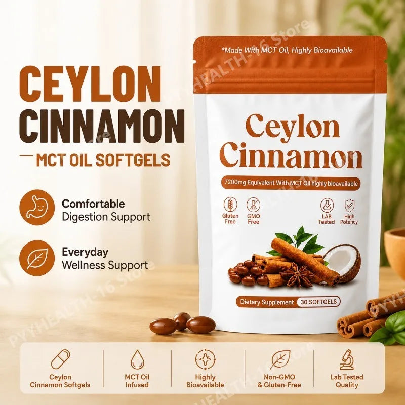 Ceylon Cinnamon Softgels with MCT Oil for Metabolism Support, Highly Bioavailable, Non-GMO, Gluten-Free, 30 Softgels