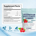 High Absorption Magnesium Bisglycinate Gummies Vegan Raspberry Flavor 60 Count Support Muscle Bone Health Non GMO Gluten Free