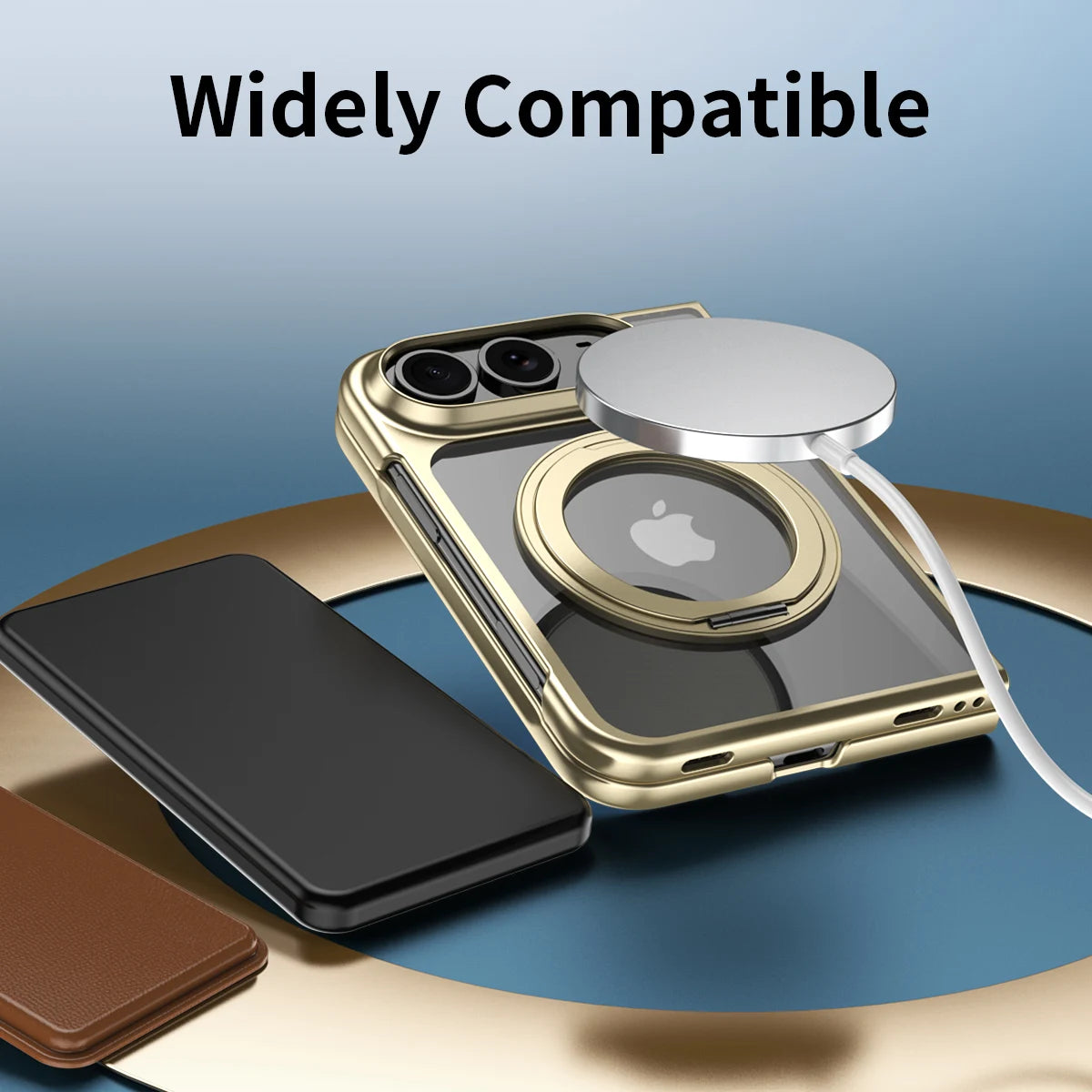 for Magsafe 360 Rotating Bracket Transparent Case for iPhone Duo 18Fold DUO Plating Front Frame with Protect Film Magnetic Cover