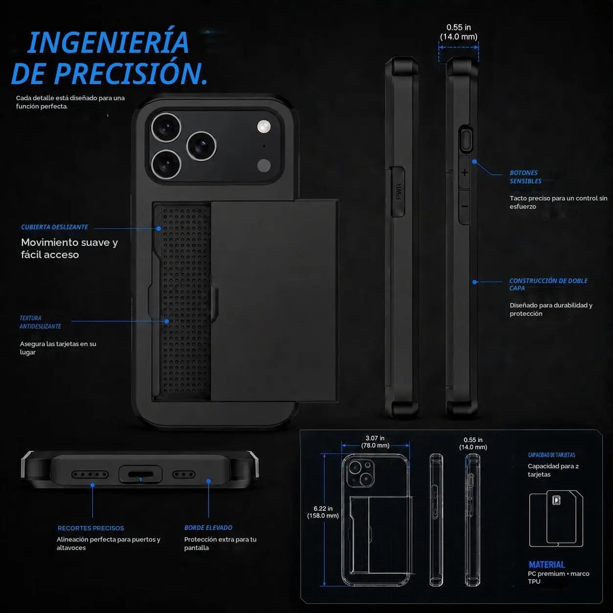 Case For iPhone 18 Pro Max 18 Pro 17 Pro Max 17 17e 16e Wallet Card Holder Slide Slot Slim Hard PC Heavy Duty Protective Cover
