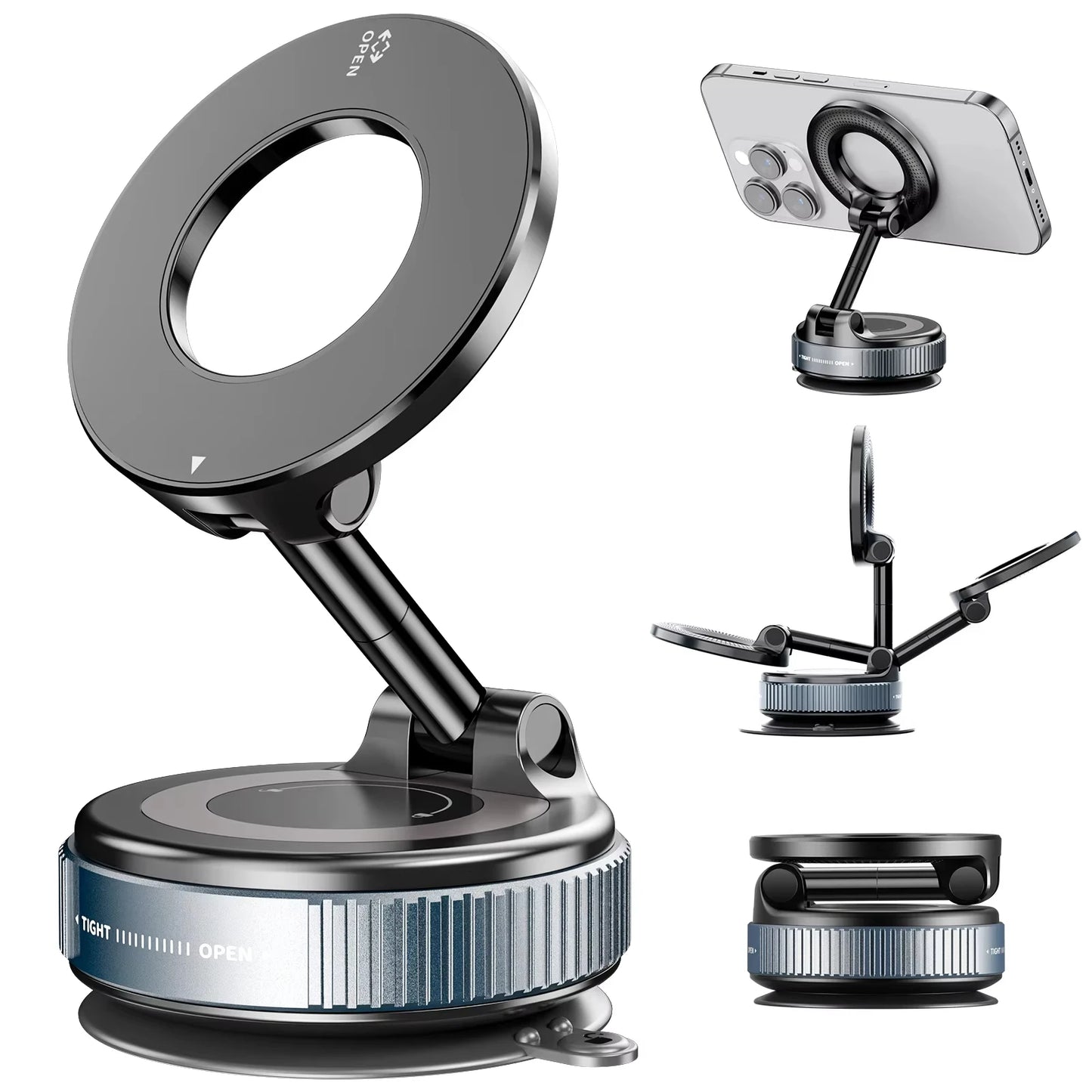 Magnetic Car Phone Holder | 360° Rotation, Vacuum Suction Cup, Universal Fit