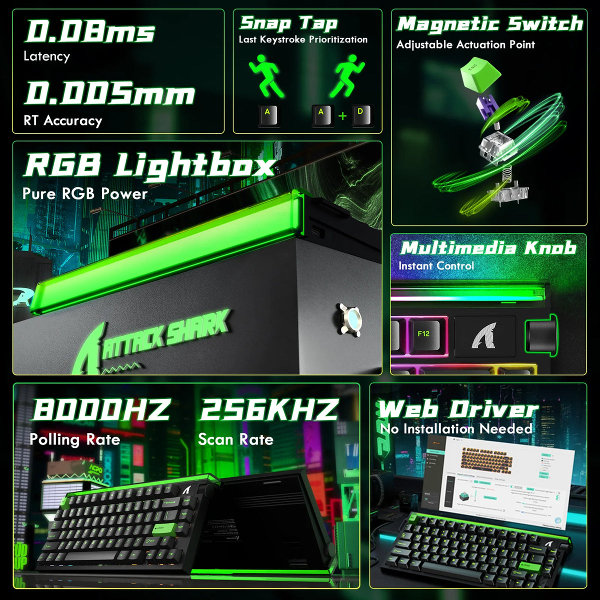 ATTACK SHARK R85 HE Wired 75% Hall Effect Rapid Trigger Mechanical RGB Gaming Keyboard with 8K Polling,0.05mm RT Accuracy
