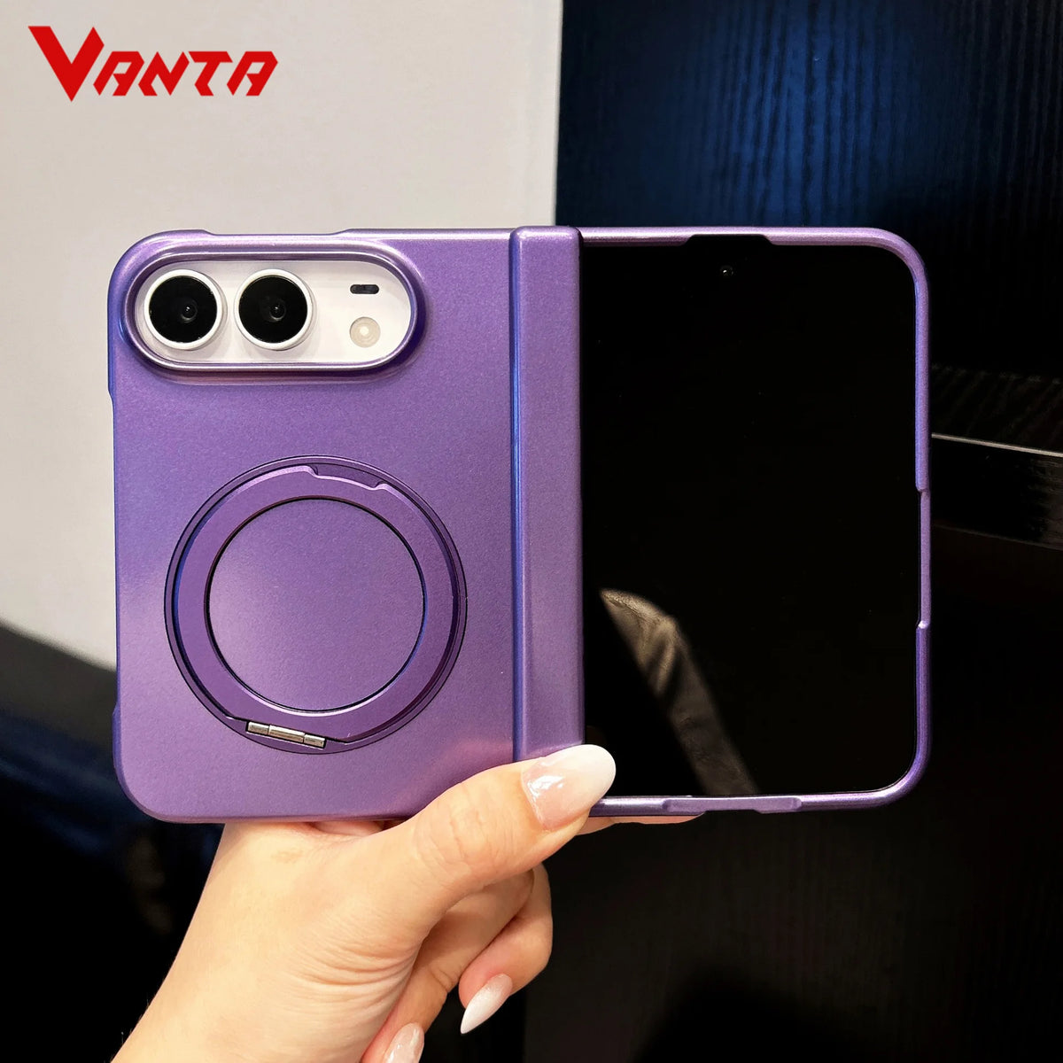 For iPhone 18 DUO Magnetic 360 Bracket Case for iPhone DUO 18 Fold Metallic Paint Spring Axis Protection Wireless Charging Cover