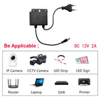 2pcs DC12V 2A EU Plug Power Adapter Waterproof Black For CCTV Security Surveillance AHD Camera Charger NVR DVR Input AC100V-240V