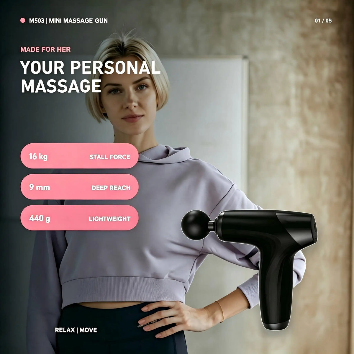 Mini Massage Gun with 4 Replaceable Massage Head Powerful Muscle Massager for Relaxation Deep Tissue Percussion Massage Machine