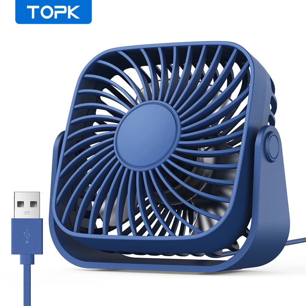 TOPK 4" Portable USB Mini Fan – 3 Speeds, 360° Adjustable, Ultra Quiet