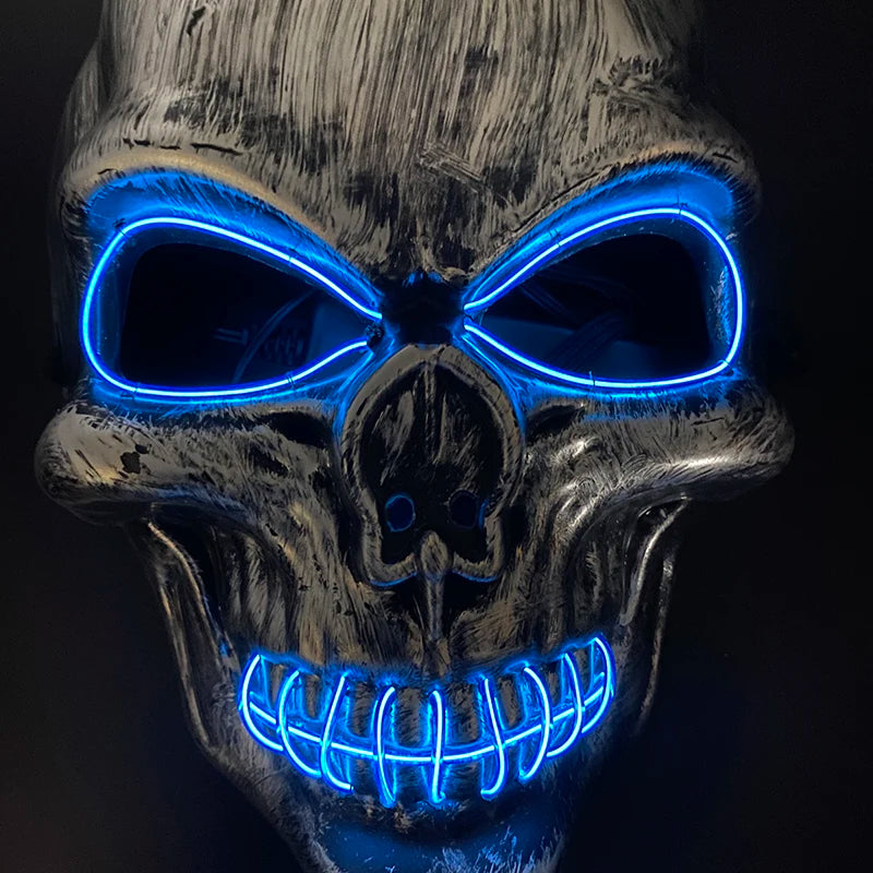 Evil Skull Mask Halloween Carnival Masquerade Haunted House Scary Decoration Cosplay Skeleton Scary Theme Party Light Up Mask