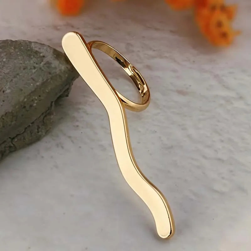 Stainless Steel Metal Wave Line Open Rings For Women Minimalist Gold Color Irregular Curved Adjustable Ring Jewelry Gift