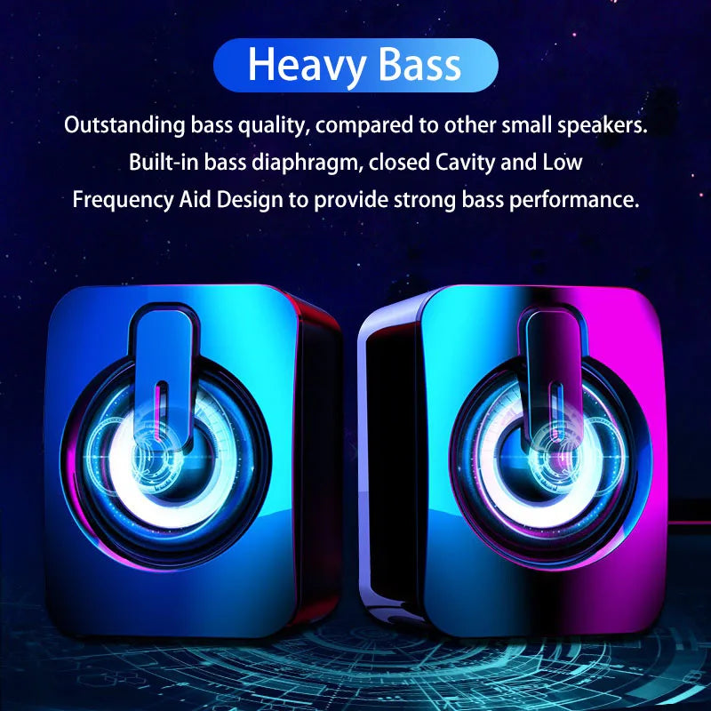 USB Wired PC Speakers | HIFI Stereo Sound, Built-in Mic, LED Light for Desktop