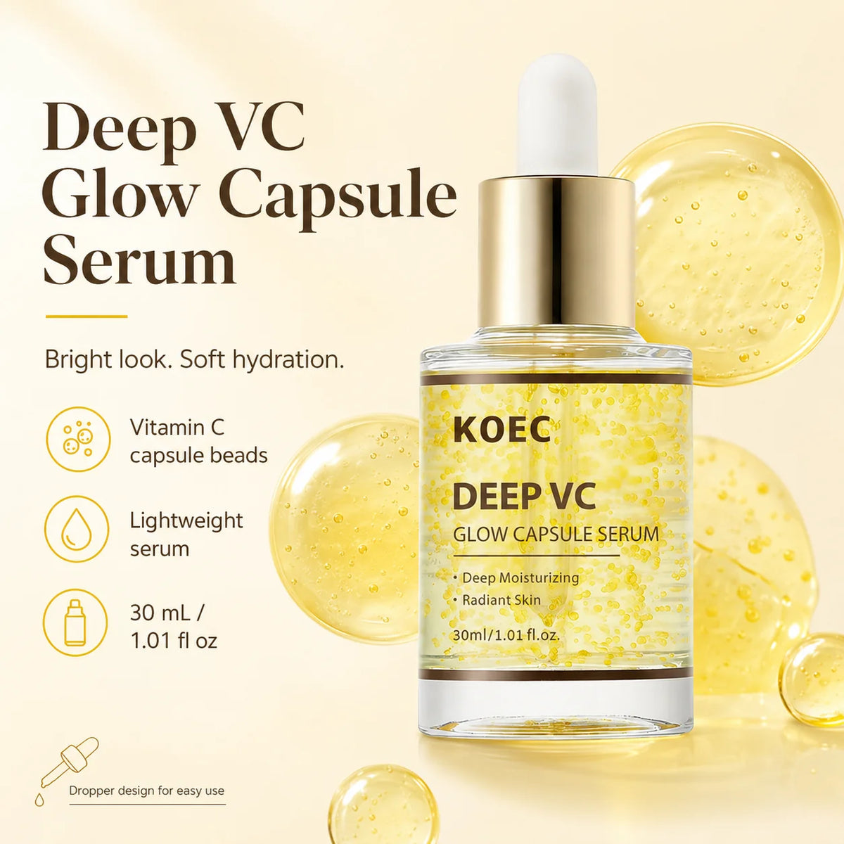 KOEC Deep Vitamin C Glow Capsule Serum, Radiance-Boosting Vitamin C Serum For Face With Niacinamide & Glutathione, For Vibrant, Even-Toned Complexion & Healthy-Looking Glow, 1.01fl.oz