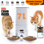 7L Smart Automatic Pet Feeder with HD Camera Double Bowls WiFi Intelligent Cat Dog Food Dispenser with Tuya App Control Remote Monitoring Two-Way Audio Voice Recorder Timer Auto Feeding for Multi Pets