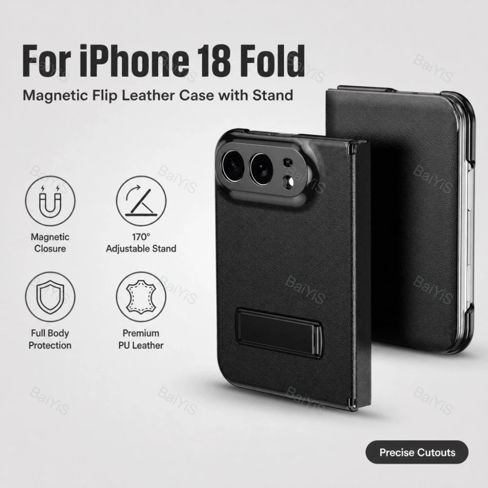 Luxury Leather Magnetic Alloy Bracket Phone Case For iPhone Duo 18 Fold Anti-Drop Shockproof Protective Cover 2 sold byBaiYiS Di