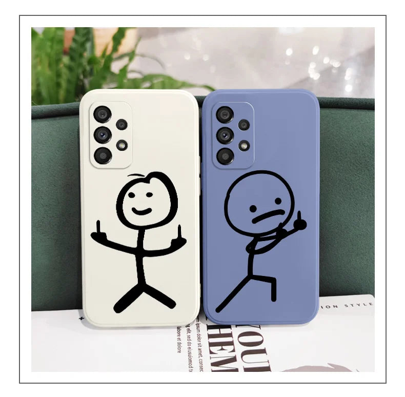 Line Cute Man Case For Samsung Galaxy A73 A53 A33 A23 A13 A03 A72 A52 A52S A32 A22 A12 A02 A02S A71 A51 A31 A21S 4G 5G Cover