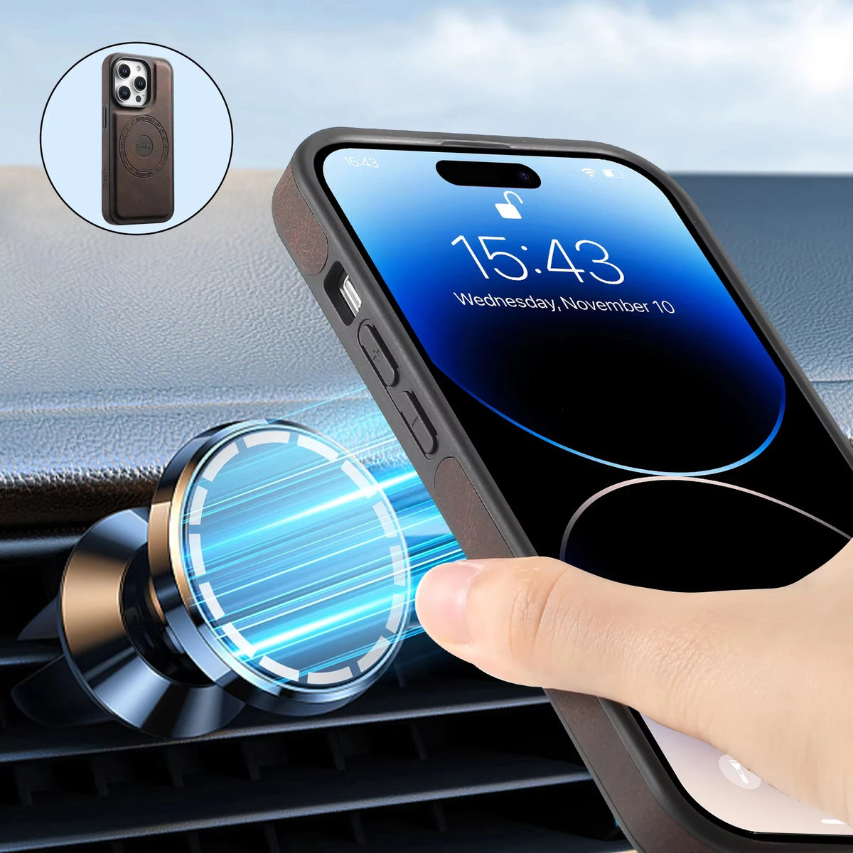Frosted Faux Leather Magnetic Wireless Charging Case for iPhone 17 Pro Max