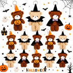 Halloween Plush Bear Small Stuffed Bear Bulks with Witch Hats, Pumpkin for Halloween Party Favor Gifts Goodie Bag Filler Rewards