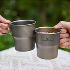 Pure Titanium Camping Cup with Lid Foldable Handle Lightweight Single Wall Mug Open Fire Coffee Tea Cup for Hiking Backpacking