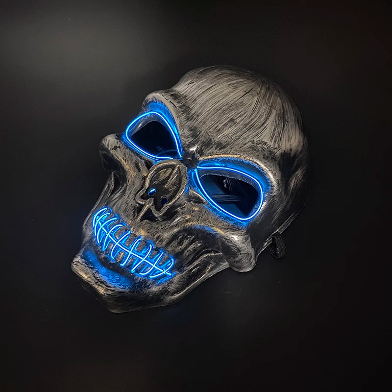 Evil Skull Mask Halloween Carnival Masquerade Haunted House Scary Decoration Cosplay Skeleton Scary Theme Party Light Up Mask
