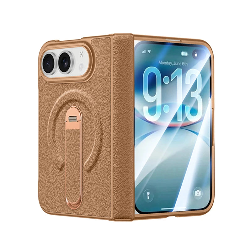 Metal Holder for Magsafe Magnetic Hinge Protection Phone Case for IPhone Duo Fold with Protective Film Leather Kickstand Cover