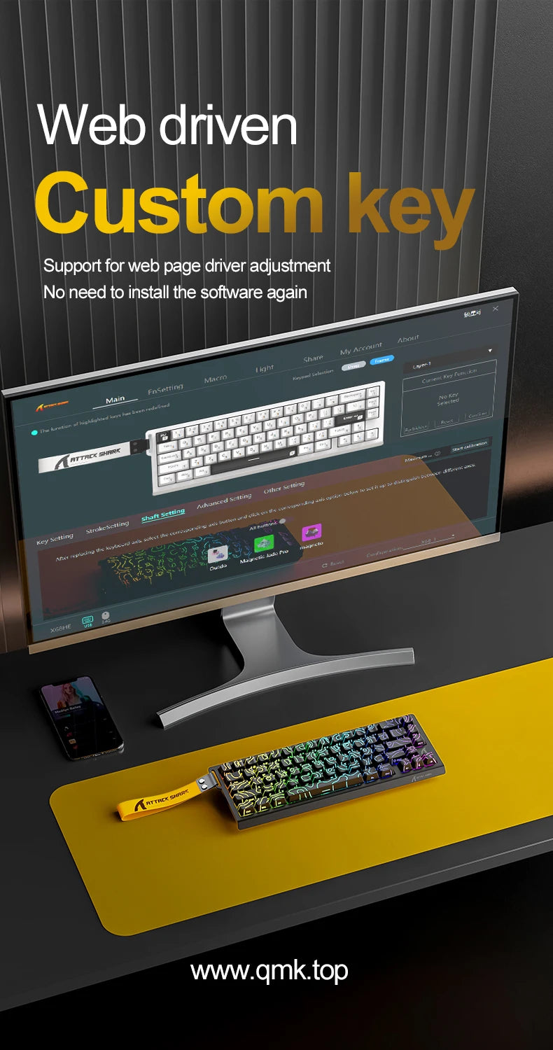 ATTACK SHARK X68HE X68Pro He Magnetic Mechanical Keyboard for Pro Gaming 0.01mm Rapid Trigg 8000Hz SOCD/Rs 0.125ms 128K Rate