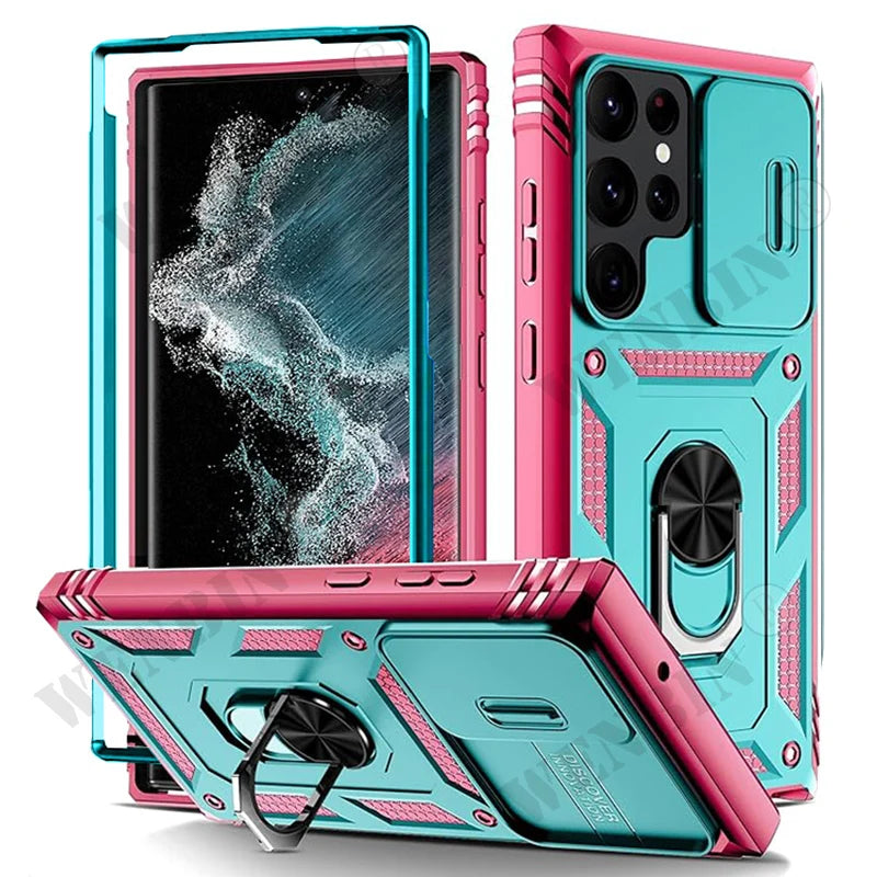 Case For Samsung S26 Ultra S25 S24 S23 Plus S25 FE A57 A56 A37 A36 A17 A16 5G Heavy Duty with Camera 360 Degree Kickstand Cover