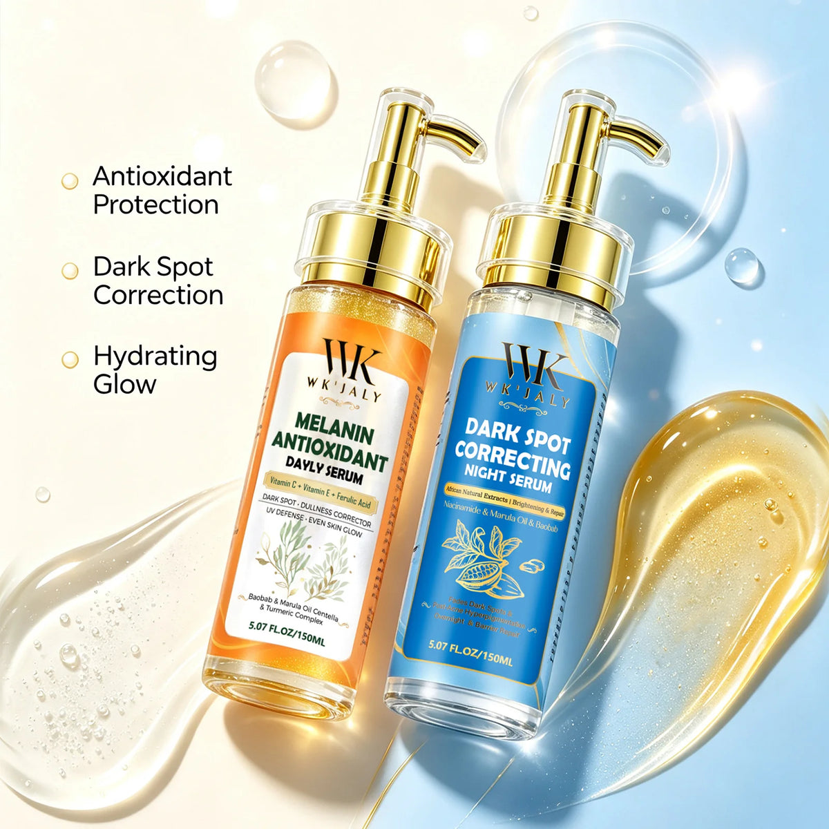 WK JALY Dark Spot Correcting Day and Night Serum, With Turmeric, Vitamin C, Moisturizing, Lightening, Even Skin Tone Essence