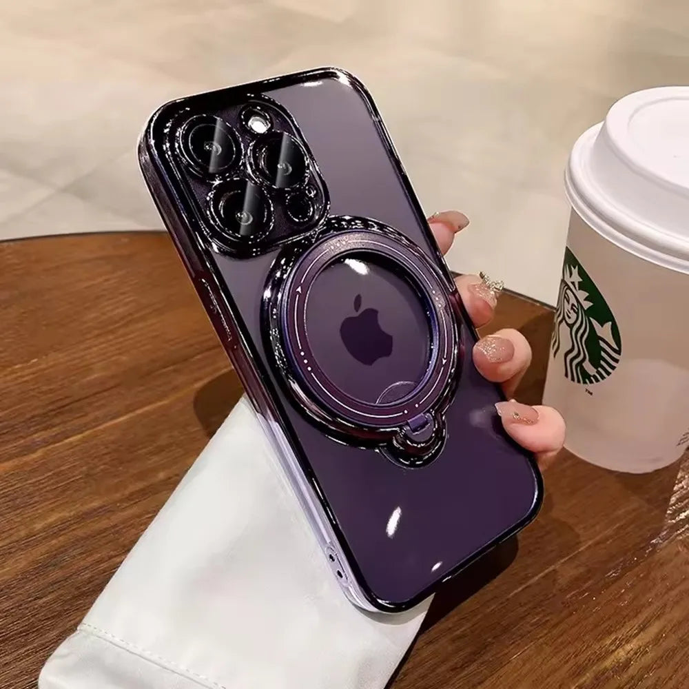 Luxury For Magsafe Bracket Case For iPhone 16 17 18 15 14 13 12 Pro Max 16 Plus Magnetic Ring Stand Holder Clear Acrylic Cover