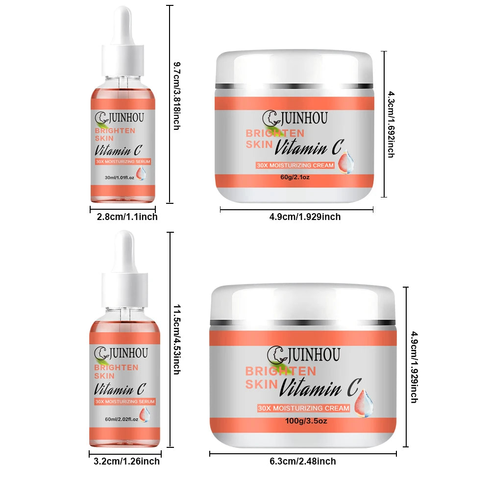 JUINHOU Vitamin C Skin Care Serum Cream Set Brighten Moisturizing Oil-Control Improve Uneven Skin Tone For Dull Skin Daily Care
