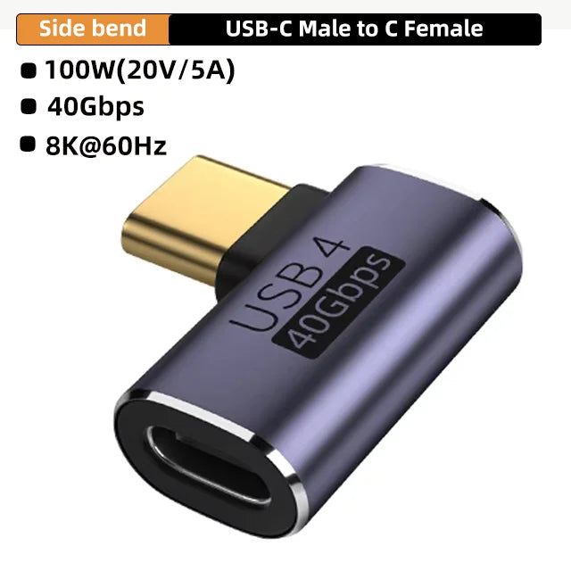 USB4.0 40Gbps OTG Type C 90 Degree Adapter 100W 5A USB C to Type C Fast Charging Converter USB C Data Adapter For Macbook 8K60HZ