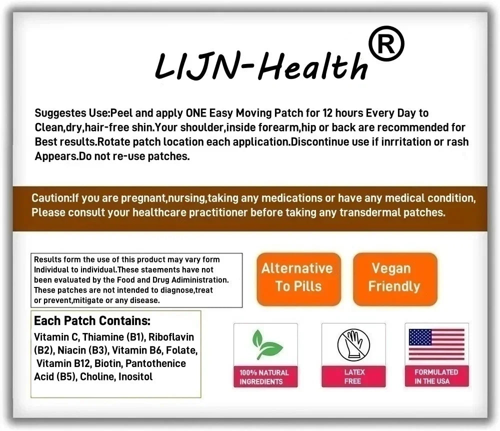 30 Patches Vitamin B Complex Transdermal Patches All B Vitamins Folic Acid, Vitamin C  Immune, Energy & Metabolism Support