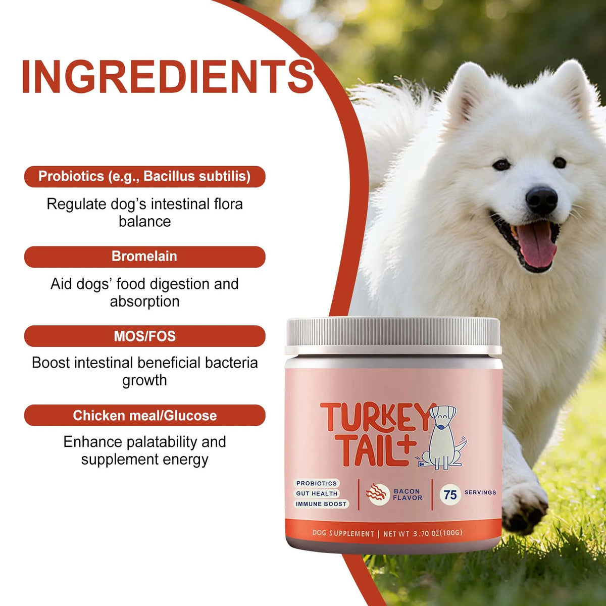 Dog Probiotic Soft Granules with Turkey Tail Mushroom&Vitamin Bacon Flavor Digestive Supplement Gut Health Daily Pet Nutrition