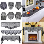 Halloween Table Runner Tablecloth Spider Web Halloween Black Fireplace Mantel Cover for Home Party Halloween Decoration