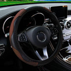 Universal Fit PU Carbon Fiber Leather Car Steering Wheel Cover 14.5-15 Inch No Inner Ring Required Vehicle Decoration Accessory