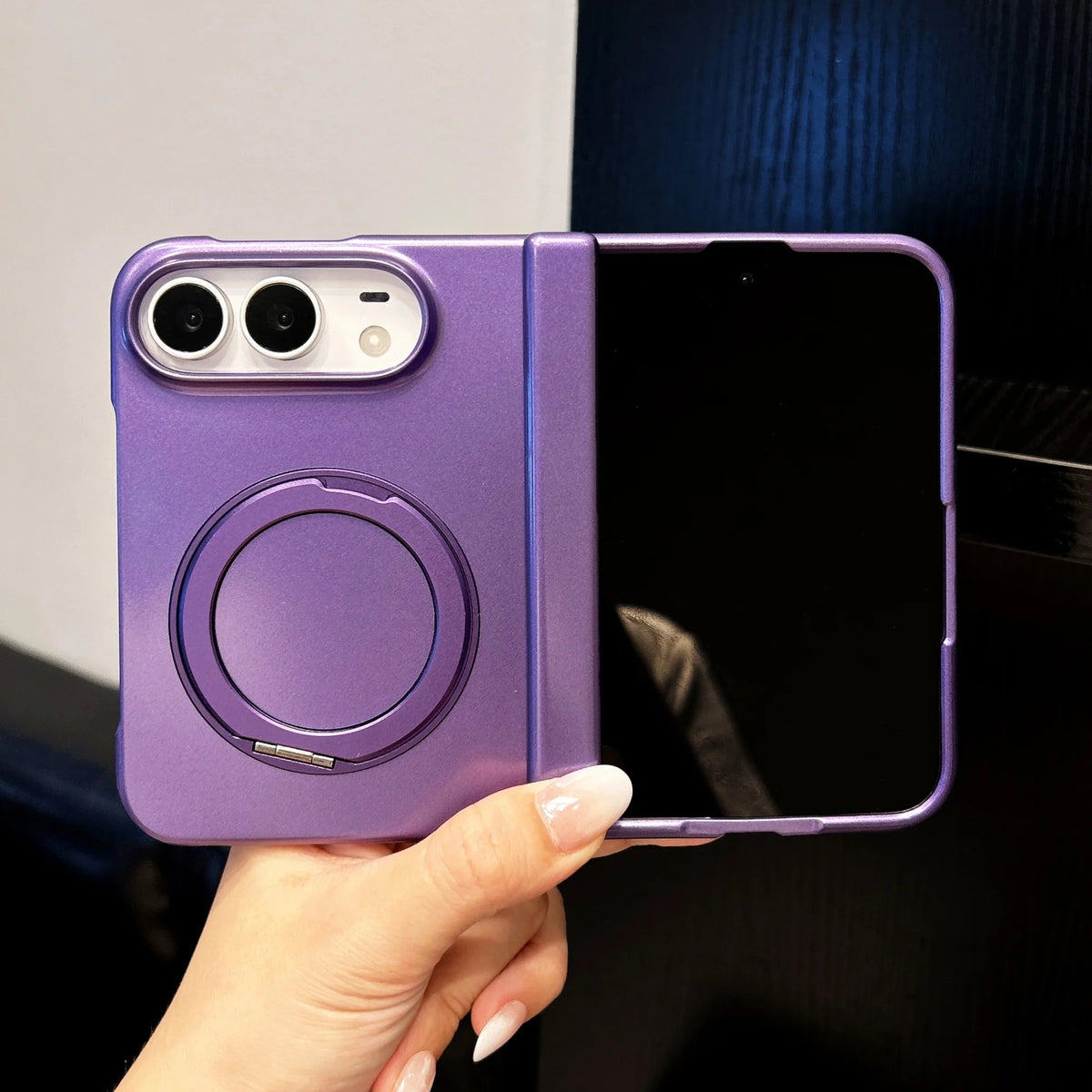 For iPhone 18 DUO Magnetic 360 Bracket Case for iPhone DUO 18 Fold Metallic Paint Spring Axis Protection Wireless Charging Cover