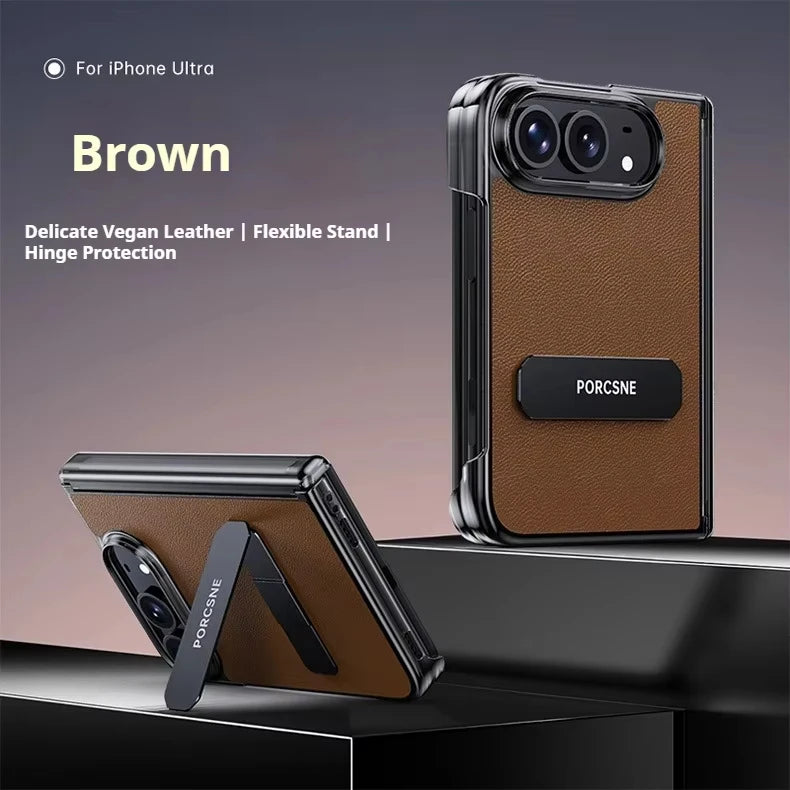 For iPhone Duo 5G Case Luxury Matte Leather Ultra-Thin Skin-Friendly Hinge Holder Folding Shockproof Hard Back Cover Accessories