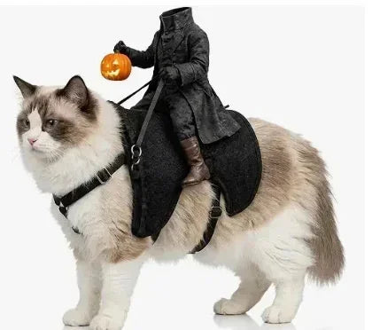 Halloween Headless Horseman Pet Costume Small Cat Dog Outfit Pumpkin Doll Cloak Party Cosplay Clothes Holiday Decoration