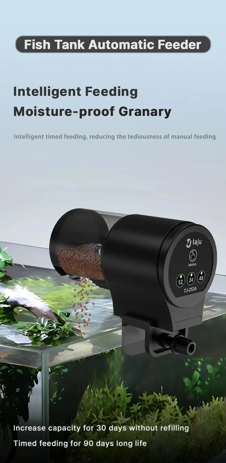 Automatic Fish Feeder With Timer IP66 Waterproof Auto Fish Tank Feeder 100ml Capacity Food Dispenser For Fish/Turtle